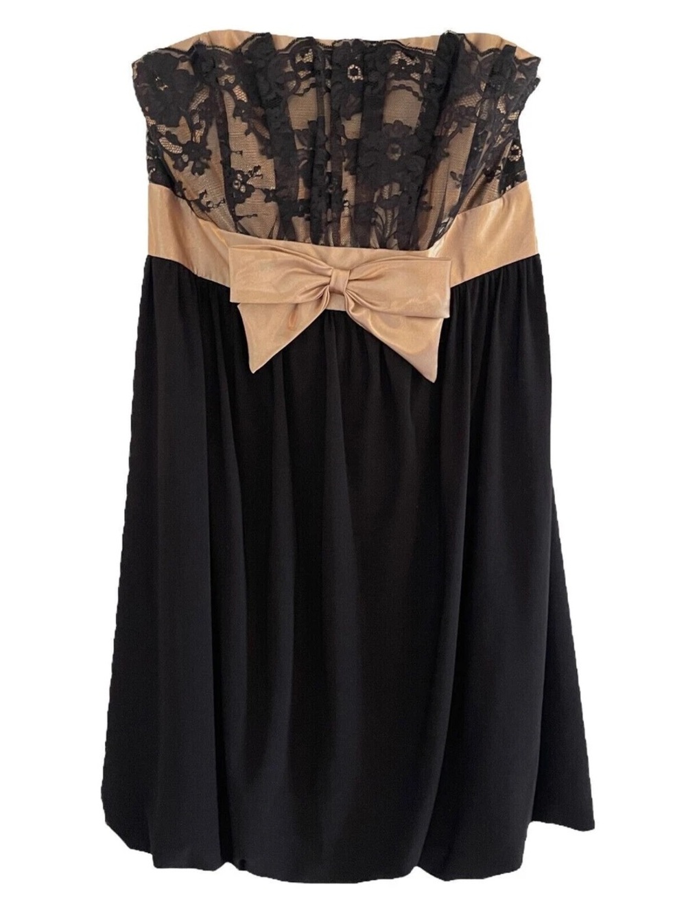 New Jessica McClintock Gunne Sax Y2K Black Lace Bow Bubble Hem Mini Dress Sz 3